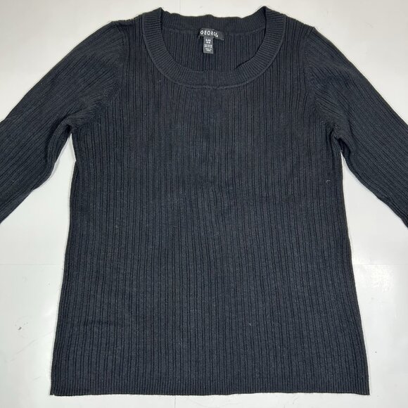 George Women Black Sweater Ribbed 3/4 Sleeves Scoop Neck Lightweight Sz XL - Picture 3 of 6